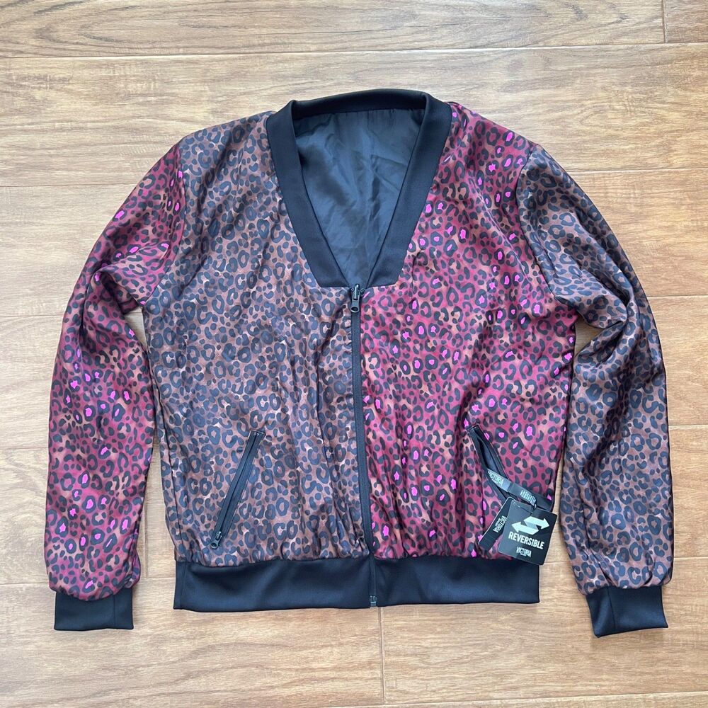NWT Victoria Sport Reversible Track Jacket Size M Multicolor Leopard/Black